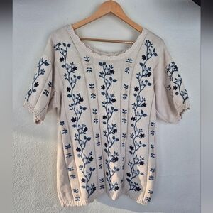 Cotton Floral Embroidered Cottagecore Grandma Core Short Sleeve Sweater